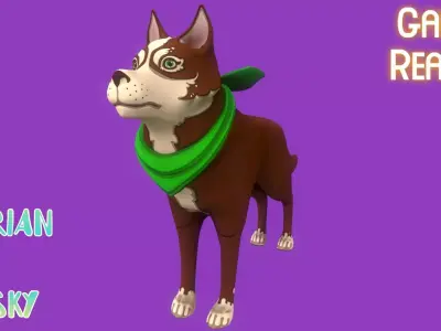 Stylized Brown Seberian Husky for Games and Animation  Low-poly 3D model