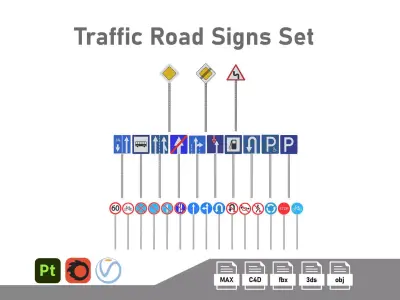 Traffic Road Signs Set 01 Low-poly 3D model