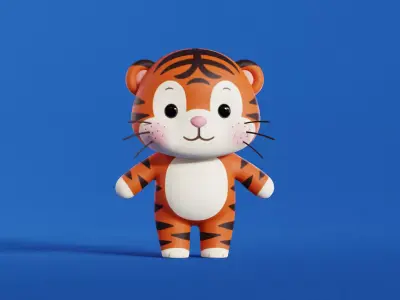 Cartoon Tiger Character Chibi Kawaii Low-poly 3D model