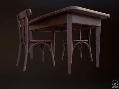 Game Ready Table and Chair Low-poly 3D model