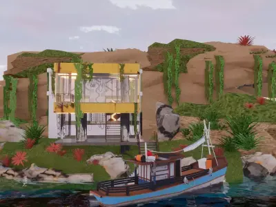 Futuristic Cyberpunk Building in the Sea Low-poly 3D model