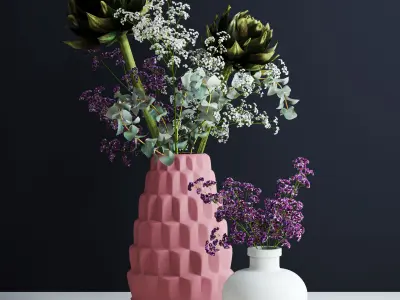 Bouquets in pink and white vases 3D model
