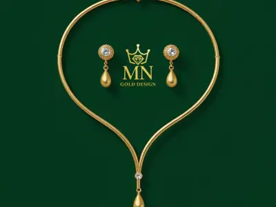 Elegance in Gold Diamond Necklace and Earrings Set 3D print model