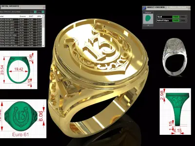 Men stl 3dm Ring Cavalry Signet with Symbol 13 model mr0290 3D print model