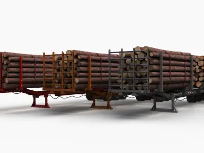 Log trailer Low-poly 3D model