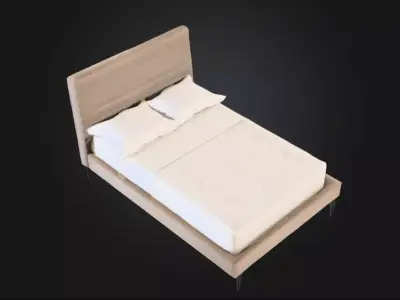 Cream Upholstered Bed 3D print model
