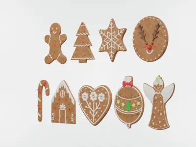 Gingerbread Christmas Cookie Set 1 3D model
