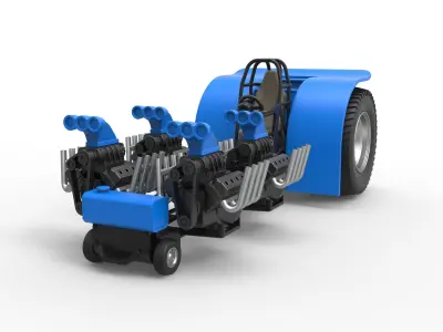 Pulling tractor with 4 longitudinal V8 engines 1 to 25 3D print model