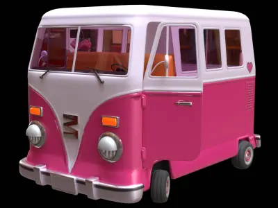 Stylized Cartoon van T1 Low poly Low-poly 3D model