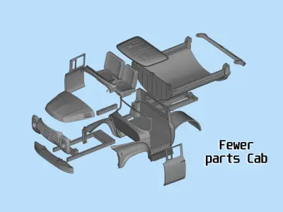 Fewer  parts Cab  TRUCK ZIL 130 STL printable bodies car 3D print model