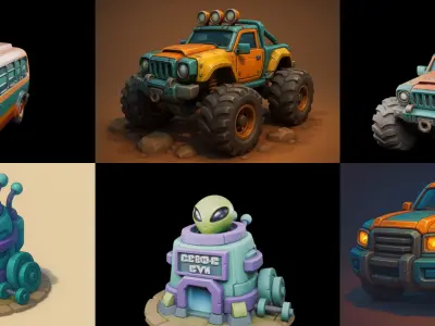 Stylized Car Advanced model bundle 7 pack 100 glb 3D model