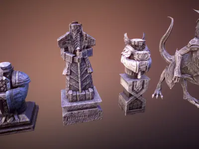Dwarven statues Low-poly 3D model