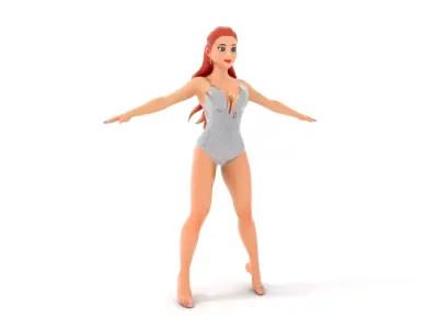 Glamorous Redhead Female Character Model Rigged and Animated Low-poly 3D model