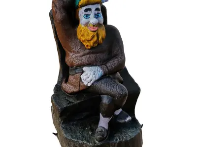 Garden Figurine Gnome Sitting On A Stump 3D model
