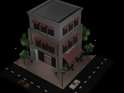 Low Poly Coffee Shop Low-poly 3D model