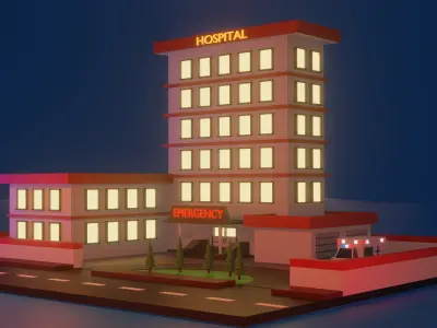 Low Poly Hospital hotel building Low-poly 3D model