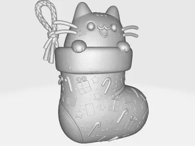 Adorable Cat in Christmas Stocking Cute Holiday Cat Ornament 3D print model