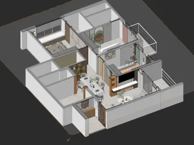 3BHK Modern Luxury Interior Package Low-poly 3D model