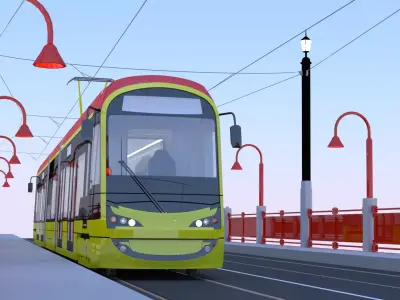 Bridge with Warsaw tram 3D model