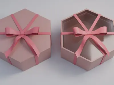 Gift Box Hex shape with Ribbon Low-poly 3D model