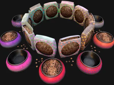 Bowl Packaging Dry Cereal Food for Pet Dog and Cat Pack Low-poly 3D model