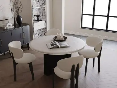 Elegant Modern Dining Nook with Abstract Art 3D model