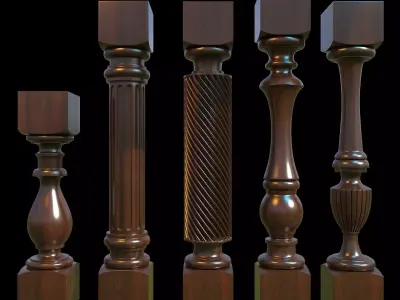 Baluster set of wooden columns 3D model