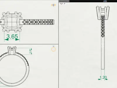 Princess cut diamond ring 3D print model