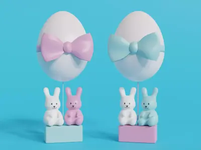 Easter Egg Balloon with Bunnies 3D model