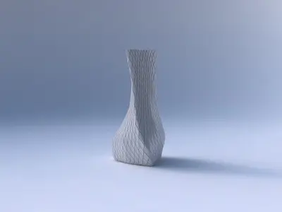 Vase twist puffy triangle with diagonal grid plates 3D print model