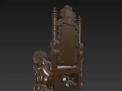 Throne with Lion and Cherub Decorations 3D model