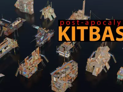 Post-Apocalyptic Kitbash Shipping Container Themed 60 pieces Low-poly 3D model