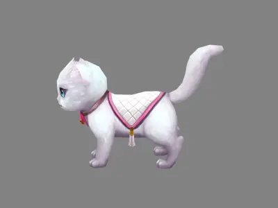 Cartoon White Cat - Kitten Low-poly 3D model