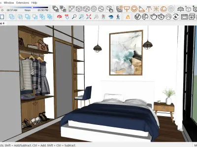 Modern Minimalist Small Bedroom Low-Poly 3D Interior Model Low-poly 3D model