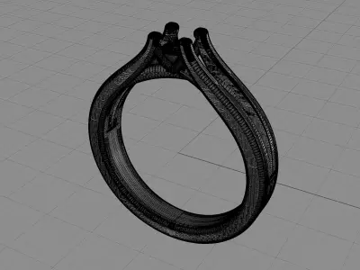 D-1047 diamond engagement ring gold 3D print model