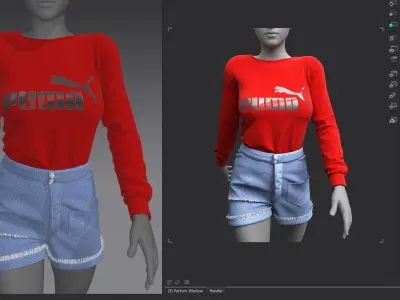 Sports Wear Puma in Jeans N3 32   CLO3D ZPRJ FBX OBJ MTL 3D model