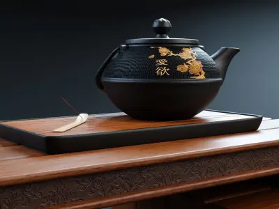 Carved Wood Coffee Table an Decoration 3D model