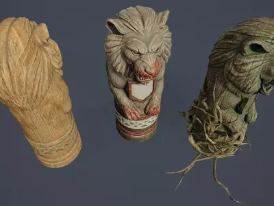 Totem Pole Lion PBR Low-poly 3D model