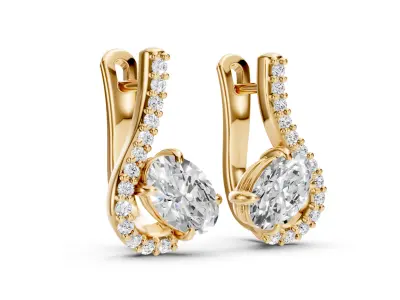 Oval Stone Wave Earrings 3D print model