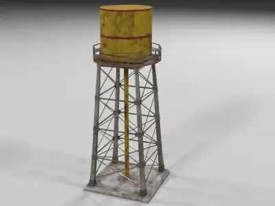 Yellow rusty water tower for game Low-poly 3D model