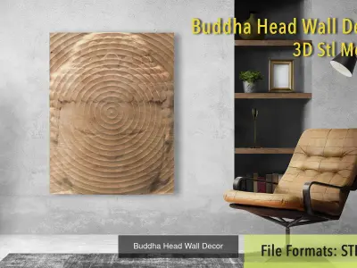 Buddha Head Wall Decor Set 3D Model Collection