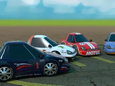 Rigged low poly cartoon racing cars pack Low-poly 3D model