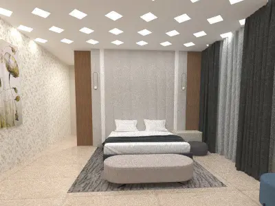 bedroom with wardrobe design 3D print model