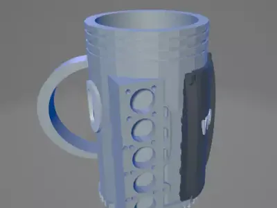 3D Printable- V10 Engine Block Beer Mug with Fixed Flywheel  3D print model