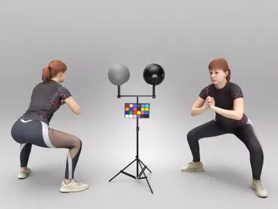 Beautiful young woman doing squats 441 Low-poly 3D model