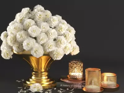 set1229 gold vase with flowers and candles 3D model