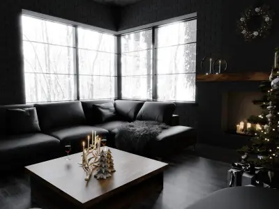 Dark Christmas Living Room Blender Scene 3D model