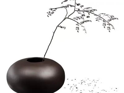 Decorative set with Audo Pavot vase and acacia branch 3D model