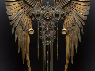 Luxury Golden Angel Mask 3D Model Intricate Wings Gothic Design Low-poly 3D model