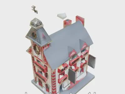 Toy Clock Tower Model with Musical Figurines and Weather Vane Low-poly 3D model